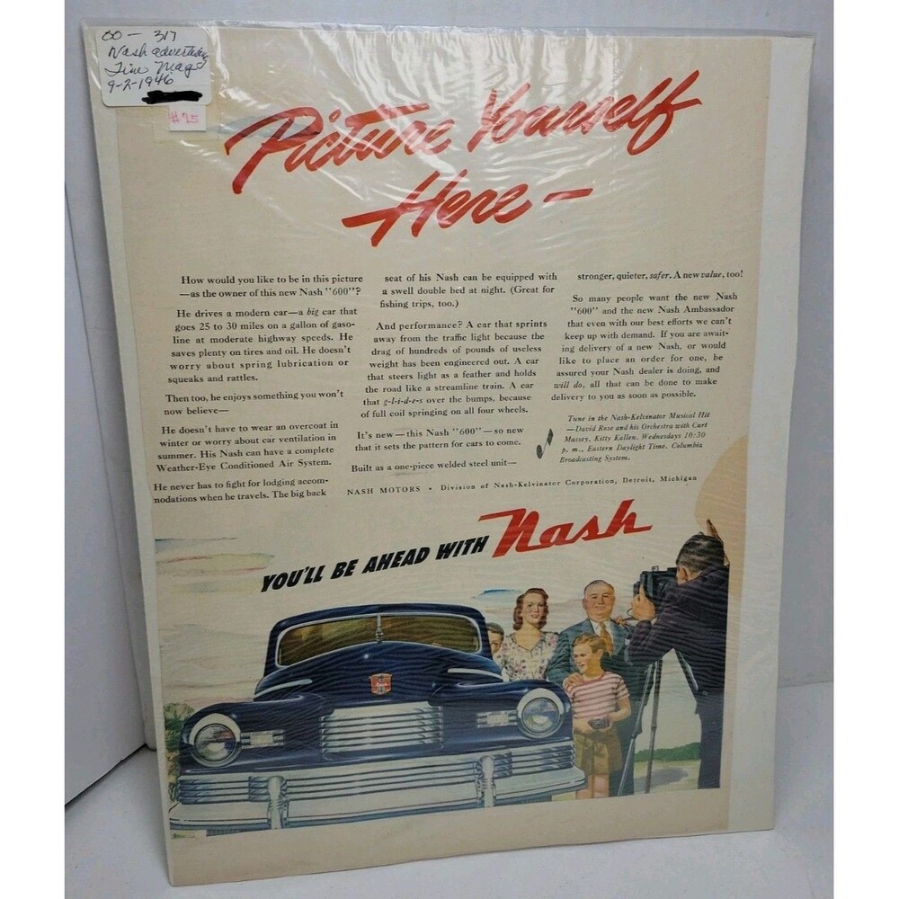 Vintage 1946 Nash 600 Print Ad. Time Magazine 14 X 9.5"